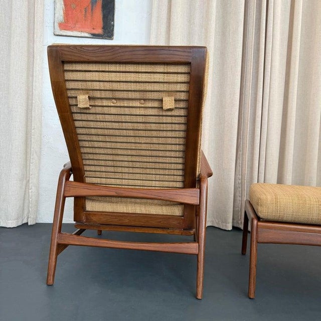 Tan 1960s Danish Modern Oak Reclining Lounge Chair Ottoman Set by Ib Kofod-Larsen For Sale - Image 8 of 11