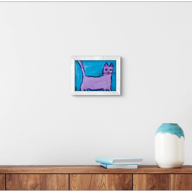 Contemporary Art, Pink Cat, Acrylic Mixed Media Painting For Sale In Reno/Lake Tahoe - Image 6 of 9