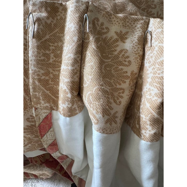 Custom Interlined Pinch Pleat Drapery Panel – Gold & Coral Botanical, Extra Wide 88 X 104 For Sale - Image 9 of 9