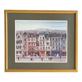 Vintage Michel Delacroix Paris Street Scene Framed Print in Gilt Frame For Sale