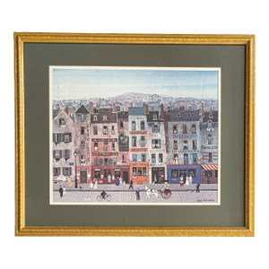 Vintage Michel Delacroix Paris Street Scene Framed Print in Gilt Frame