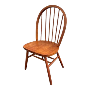 Late 20th Century Vintage Windsor Style Teak Spindle Bow Back Side Chair
