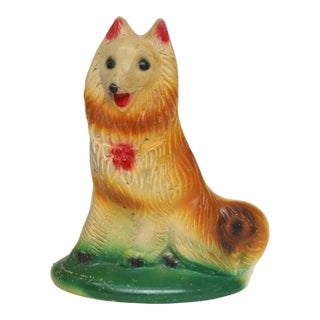 Mid-Century Modern Painted Chalkware Carnival Chalk Collie Dog Sculpture / Figurine For Sale