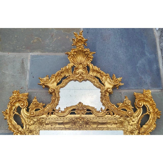 Rococo Palatial Antique Italian French Rococo Style Gilt Carved Mirror For Sale - Image 3 of 13