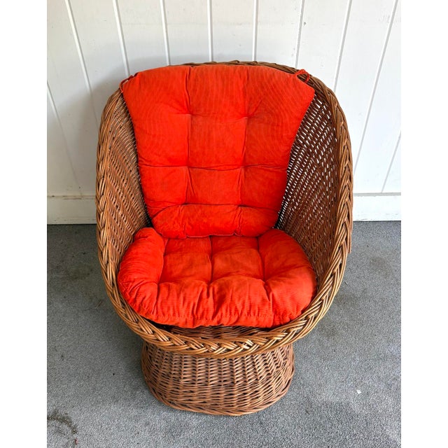 Mid-Century Modern Midcentury Wicker Pod Chair W/ Original Orange Cushions For Sale - Image 3 of 6