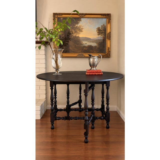 Mid 20th Century English Kittinger Buffalo Gateleg Drop-Leaf Table With Original Black Enamel 1866 Badge and Brass Hinges, For Sale - Image 5 of 9