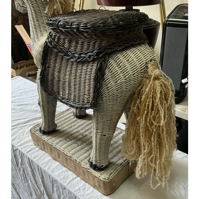 Mid-Century Wicker Horse Side Table / Garden Stool - Glass Eyes Tortoise Ears For Sale - Image 9 of 12