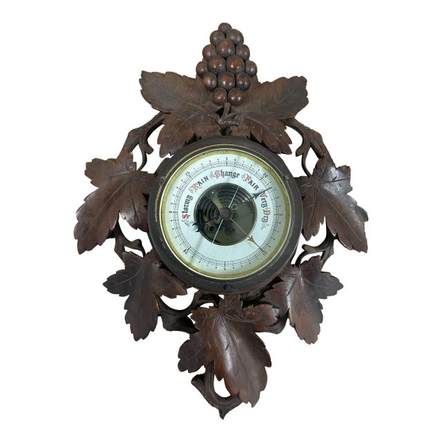 Antique Black Forest Carved Wood Aneroid Barometer With Grapevine Motif For Sale