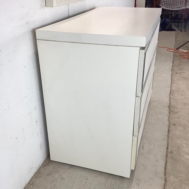 This striking vintage modern chest of drawers offers a sophisticated blend of texture, tone, and tailored geometry. The...