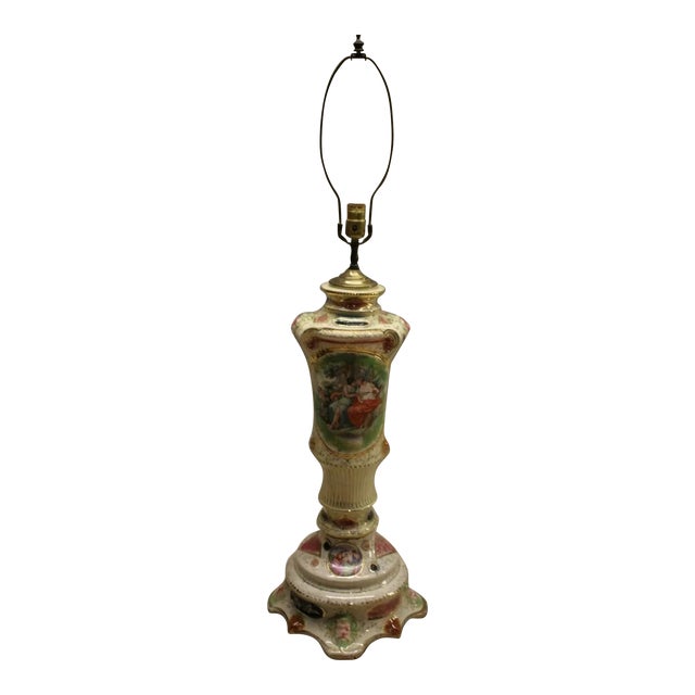 Early 20th Century Hand-Painted French Porcelain Electric Lamp For Sale
