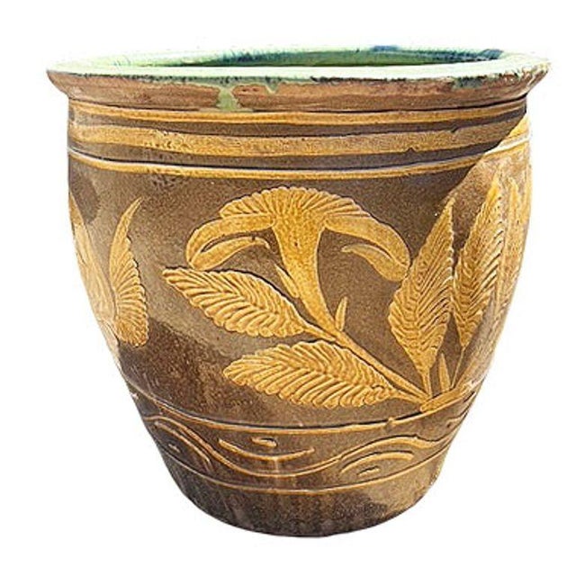 Late 19th Century Half Price Sale $850 Antique Chinese Century-Egg Pottery Jar W/ Bird Fern Motif For Sale - Image 5 of 5