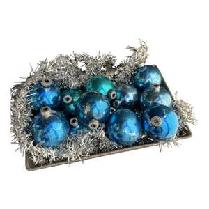 Vintage Shiny Brite Blue Mercury Glass Christmas Ornaments- 12 Ornamentals