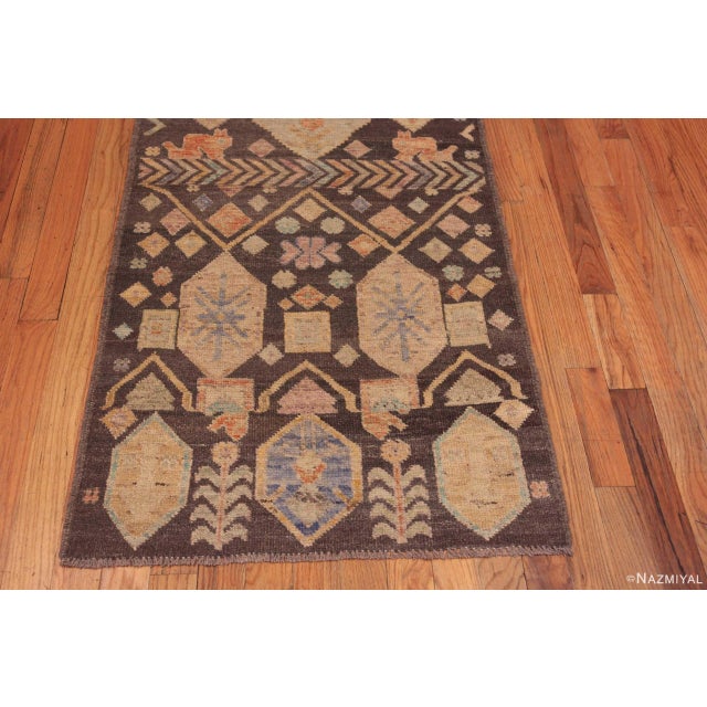 Nazmiyal Collection Brown Background Tribal Animal Design Modern Runner Rug For Sale - Image 4 of 4