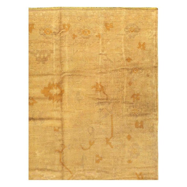 Galerie Shabab Collection Gold Early 20th Century Handmade Turkish Oushak Large Square Room Size Carpet For Sale - Image 4 of 10