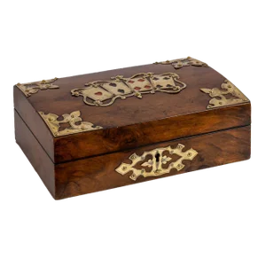 Victorian Walnut & Brass Card Games Box, 1890s