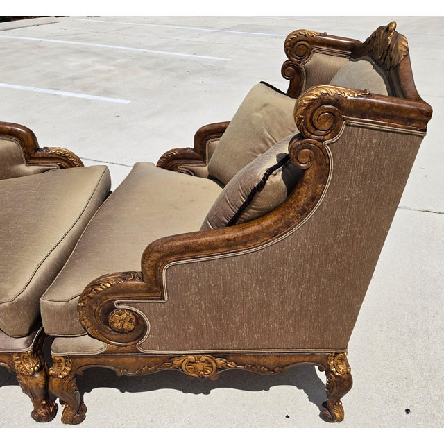 Marge Carson Style French Louis XV Ornate Caved Settees Loveseats Pair For Sale - Image 14 of 18