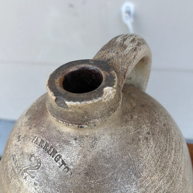 Antique Salt Glazed Stoneware Two Gallon Jug, E. Farrington, Elmira, New York, Circa 1860s For Sale - Image 6 of 11
