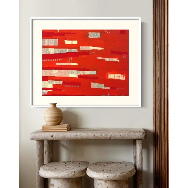 This is a mixed media contemporary art piece starting with a monotype print and then painting, drawing, and mixed media on...