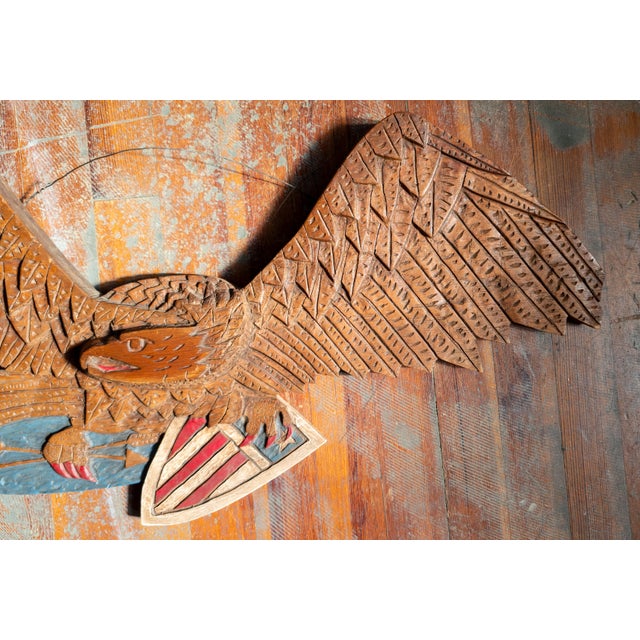 American Mid-Century Folk Art Carved Bellamy Style Patriotic Eagle, Signed For Sale - Image 3 of 12