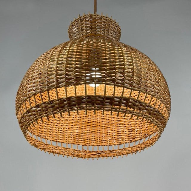Brown Austrian Rattan & Wicker Pendant, 1950s For Sale - Image 8 of 16