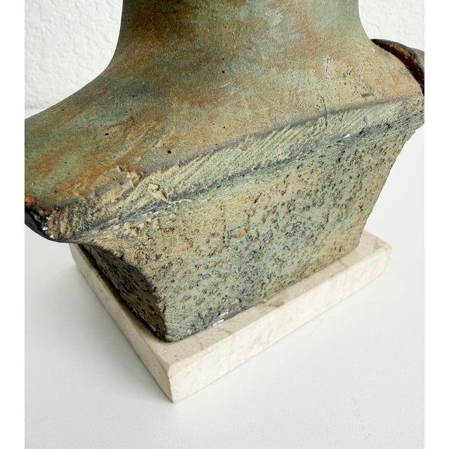1950s Verdigris Plaster Bust of Apollo on Stone Base For Sale - Image 10 of 12