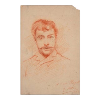 Portrait of a Man - Original Pencil Drawing by G.J. Sortais - 1886 1886 For Sale
