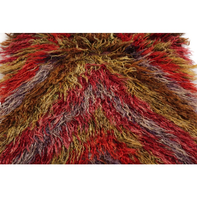 Hand-Knotted Vintage Turkish Tulu Rug in Red and Brown, Shag Pile For Sale - Image 4 of 6