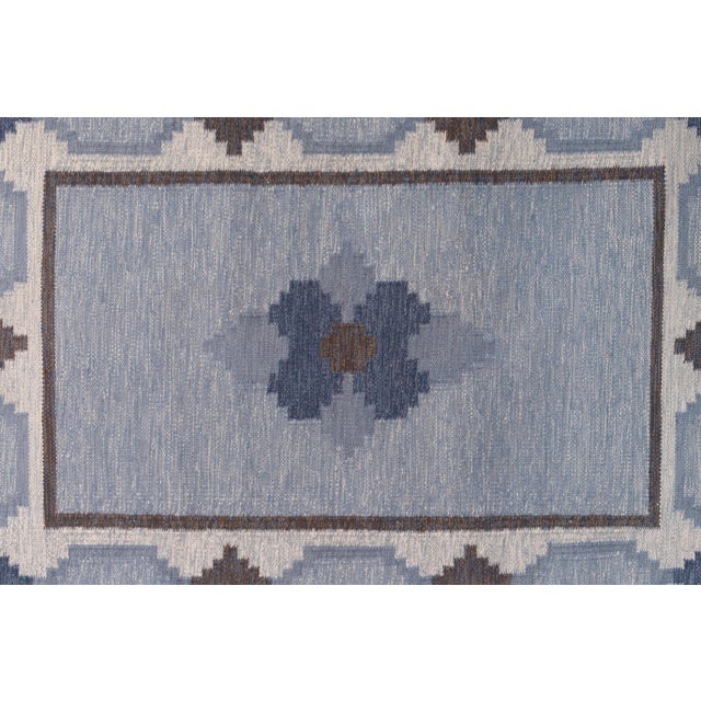 Mid-Century Modern Mid-Century Modern Swedish Kilim Rug in Blues and Browns, 1960s For Sale - Image 3 of 9