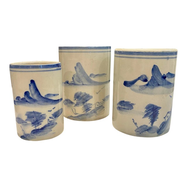 Chinese Blue & White Brush Pots- Set of 3 For Sale