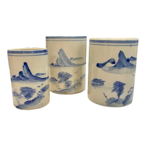 Chinese Blue & White Brush Pots- Set of 3