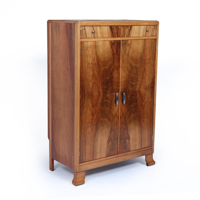 Art Deco Walnut Gentleman's Wardrobe with Drawer, 1935 For Sale - Image 3 of 15