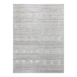 Tibetan Weave Modern Wool Rug in Ivory and Gray With Geometric Pattern