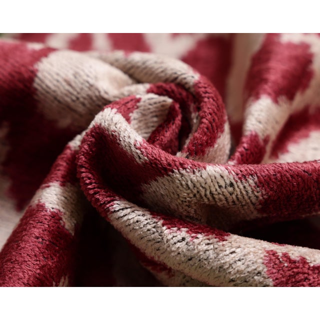 Ruby Red & Ivory Ikat Velvet Lumbar Pillow 16x24 | Classic Statement Luxury For Sale - Image 9 of 9