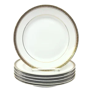 Gold Edged Porcelain Side Plates With Classic Greek Key Motif - Set of 6