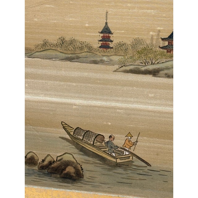 Gold Hand Painted Asian Koi Fish Folding Screen For Sale - Image 8 of 12