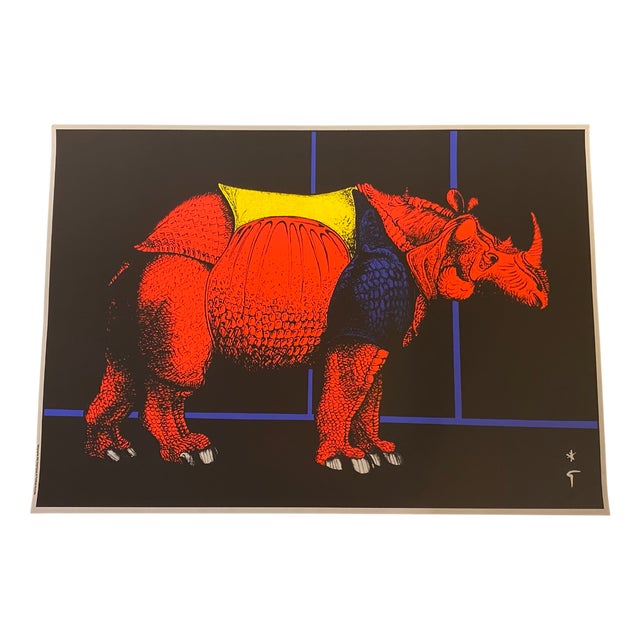 Original Untitled Rhinoceros Screen Print Poster by René Gruau, 1990s For Sale