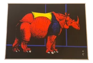 Original Untitled Rhinoceros Screen Print Poster by René Gruau, 1990s