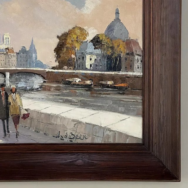 Textile Vintage Framed Oil Painting on Canvas by J. Van Der Berk For Sale - Image 7 of 13