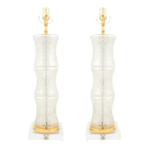 Custom 21st Century Mercury Glass Bamboo Lamps With Brass Accents - Set of 2