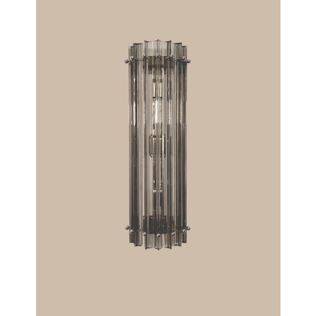 Mid-Century Modern Murano Glass Wall Sconces Smoked Triedri Crystal Prisms, Column Model, Chrome Frame - a Pair For Sale - Image 3 of 6