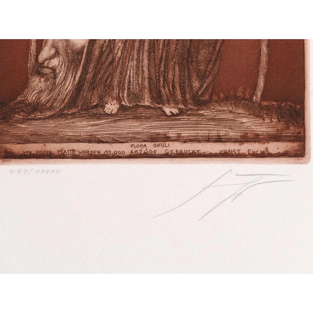 Flora Okuli is an original artwork realized by the Austrian artist Ernst Fuchs (1920-2015). Aquatint etching. Signed and...
