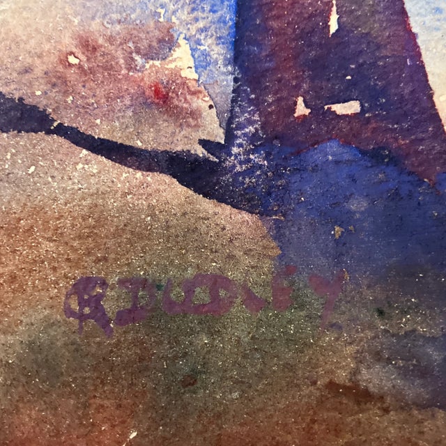 1970s 1970’s Vintage Modernist Tree Lined Landscape Watercolor Painting Signed For Sale - Image 5 of 7