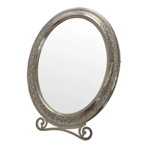 Large Antique Sterling Silver Oval Frame / Table Mirror (10.5 X 13.5)
