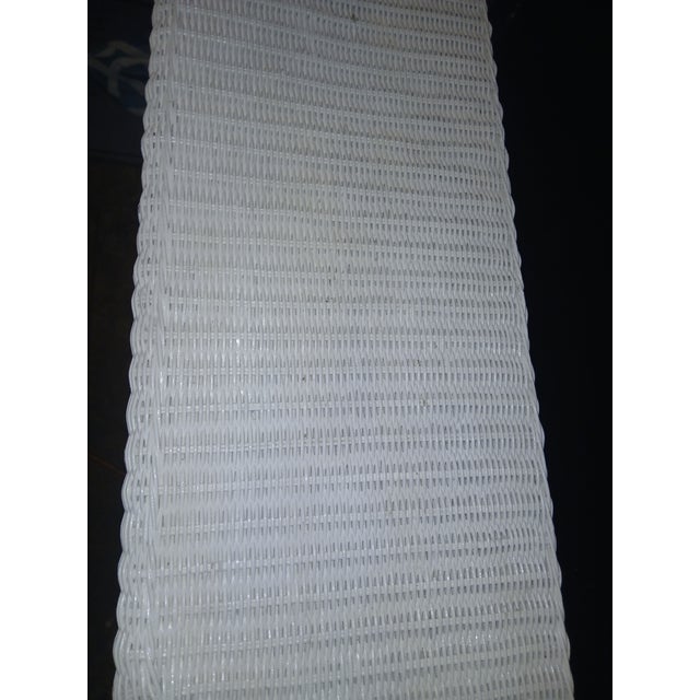 Vintage Boho Chic Coastal White Wicker Console Table With Lattice & Bead Detail For Sale In Naples, FL - Image 6 of 10