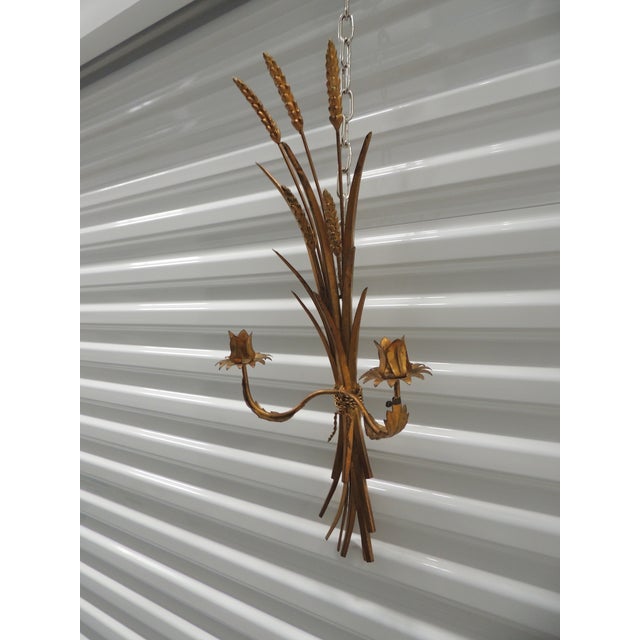 Metal Vintage Florentine Gilt Metal " Sheaf of Wheat" Tole Wall Candle Sconce For Sale - Image 7 of 7