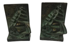1930s Americana Bronze Sailing Ship Bookends - a Pair