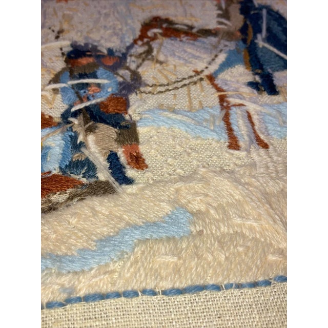 White Vintage George Washington at Valley Forge Winter Scene Horses Finished Crewel Framed For Sale - Image 8 of 8