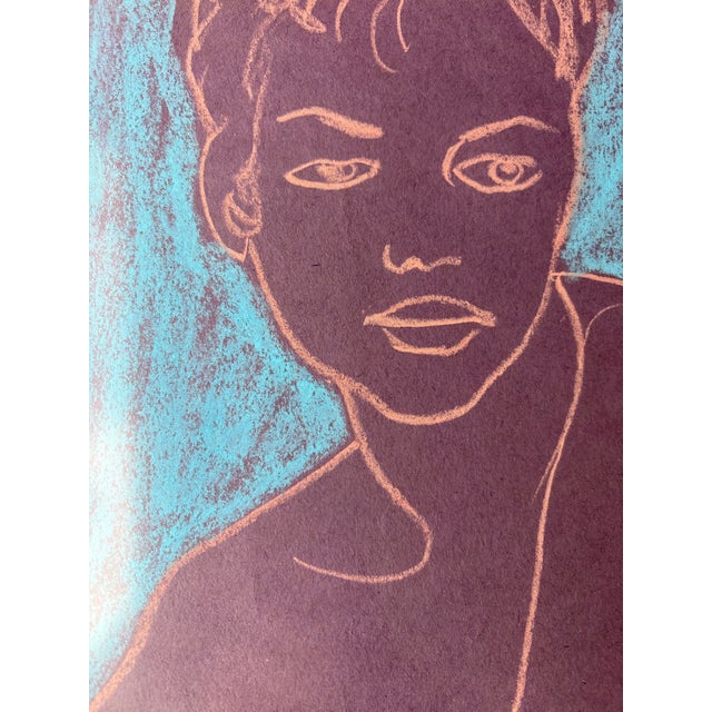 RARE: A strikingly modern female portrait, framed. The color, line, and close-up composition project a remarkably strong,...