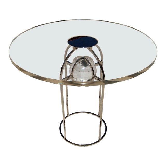 Charles Hollis Jones "Bullet" Dining Table in Nickel and Lucite, Signed For Sale