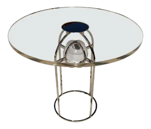 Charles Hollis Jones "Bullet" Dining Table in Nickel and Lucite, Signed